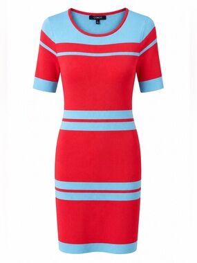 Codigo Striped Ribbed Knit Bodycon Dress - Red & Light Blue - Size L
